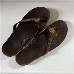Rainbow Brown Leather Flip Flop Sandals